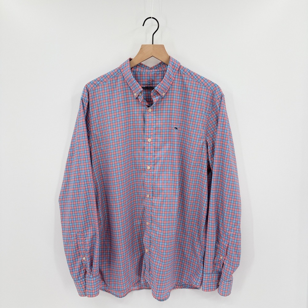 Vineyard Vines Mens L Performance Whale Shirt Plaid Button Down Preppy Coastal